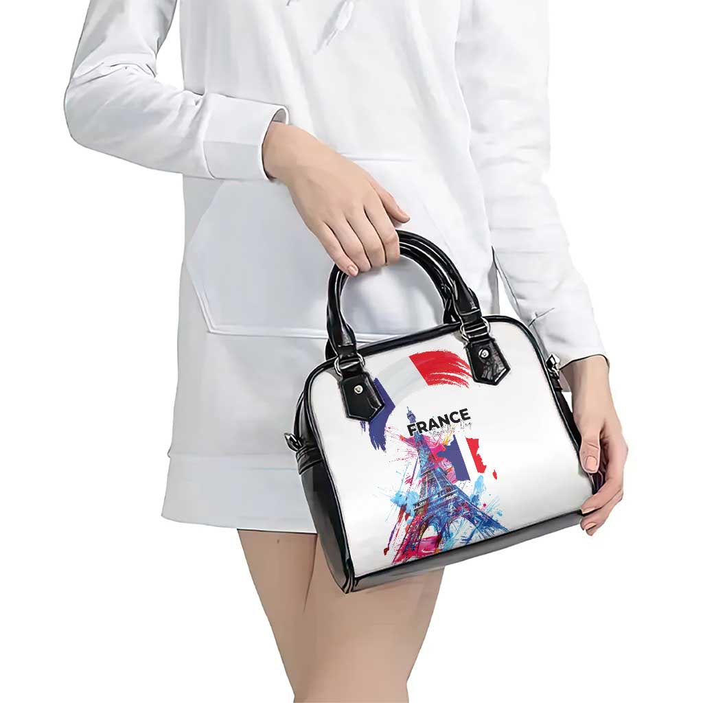 Bastille Day Shoulder Handbag Eiffel Tower Brush Strokes Colorful with The Map LT03