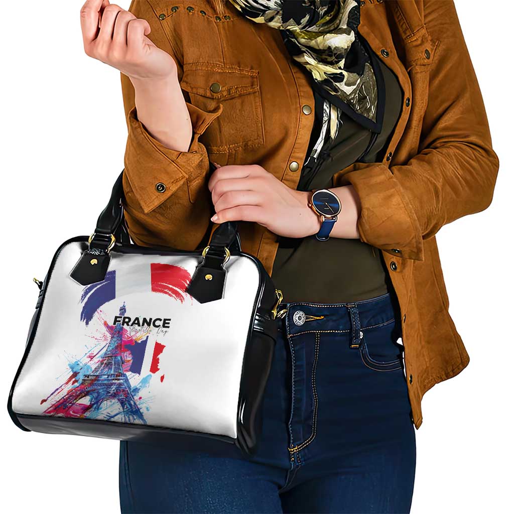 Bastille Day Shoulder Handbag Eiffel Tower Brush Strokes Colorful with The Map LT03