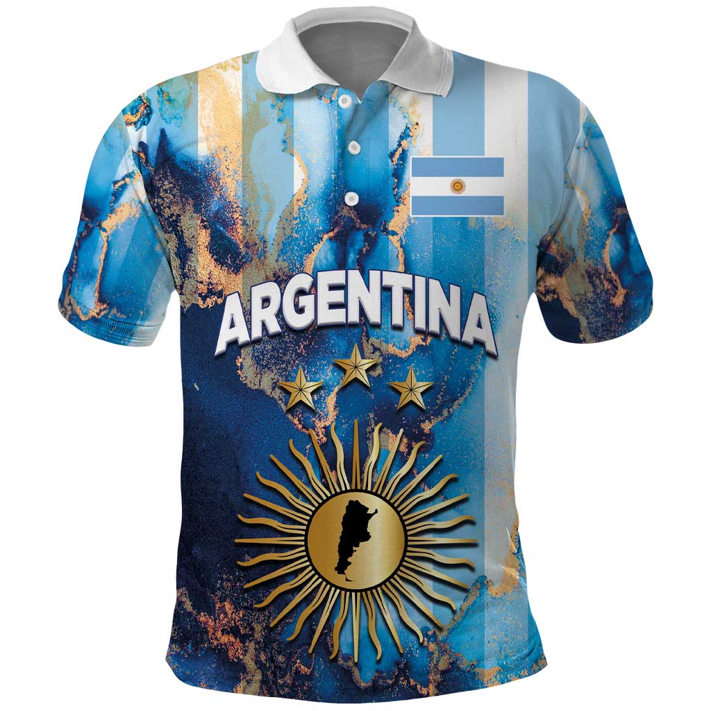 Custom Argentina Football Polo Shirt La Albiceleste Marble Sky Version LT03