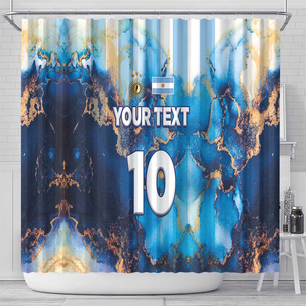 Custom Argentina Football Shower Curtain La Albiceleste Marble Sky Version LT03