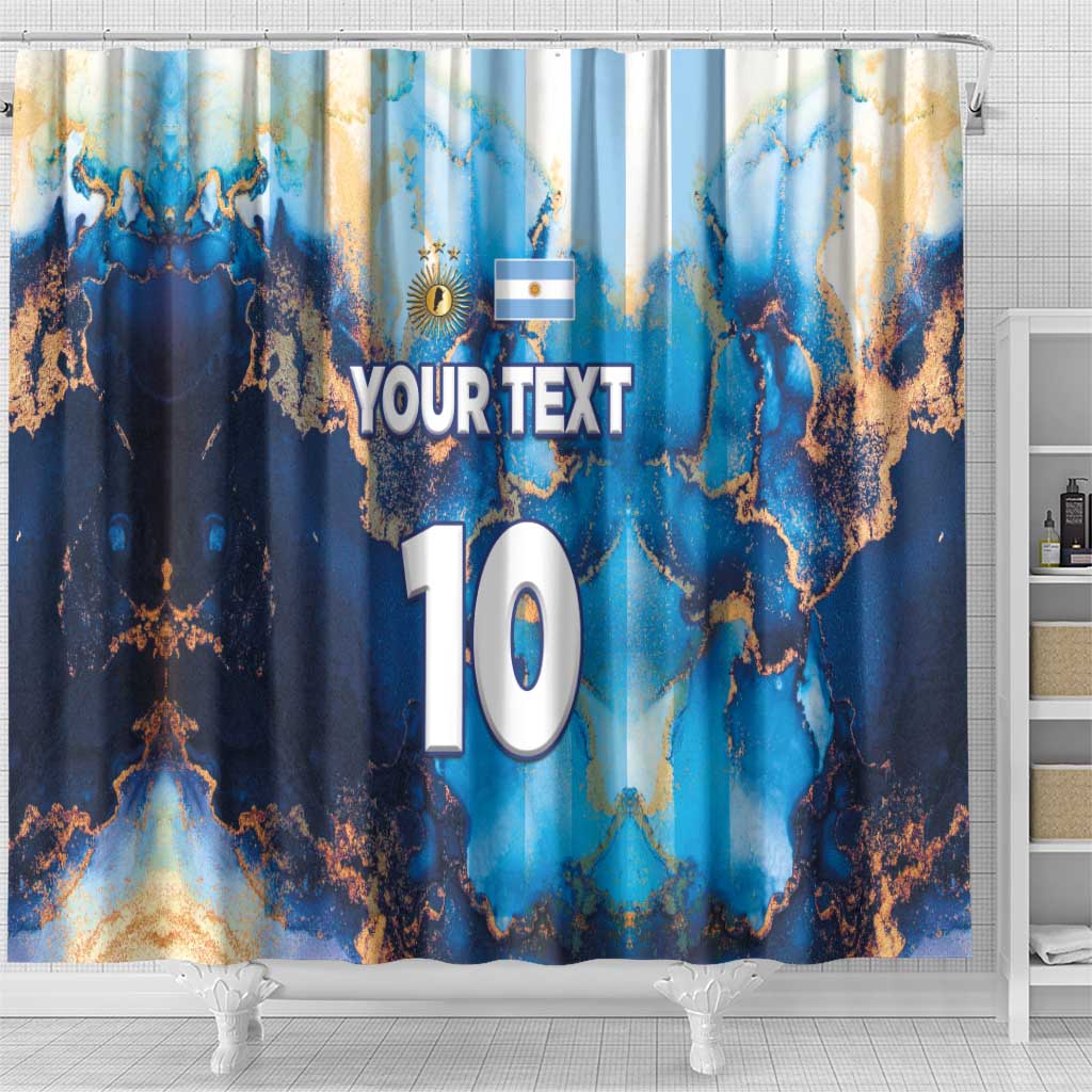 Custom Argentina Football Shower Curtain La Albiceleste Marble Sky Version LT03