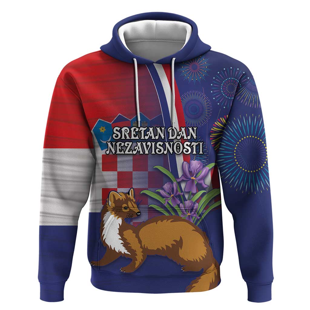 Personalised Croatia Independence Day Hoodie Sretan Dan nezavisnosti With Kuna Zlatica and Perunika LT03