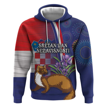 Personalised Croatia Independence Day Hoodie Sretan Dan nezavisnosti With Kuna Zlatica and Perunika LT03