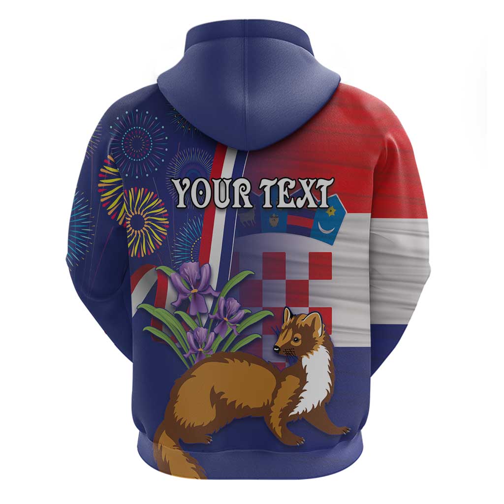 Personalised Croatia Independence Day Hoodie Sretan Dan nezavisnosti With Kuna Zlatica and Perunika LT03