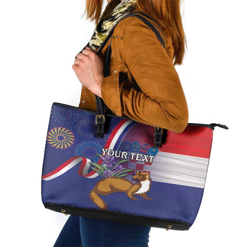 Personalised Croatia Independence Day Leather Tote Bag Sretan Dan nezavisnosti With Kuna Zlatica and Perunika LT03