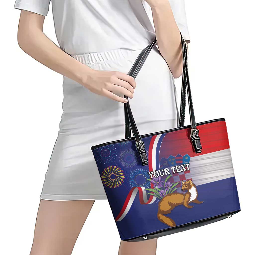 Personalised Croatia Independence Day Leather Tote Bag Sretan Dan nezavisnosti With Kuna Zlatica and Perunika LT03