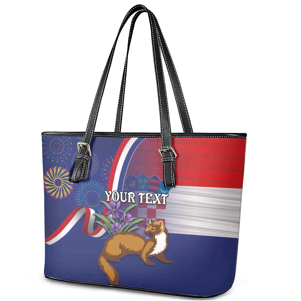 Personalised Croatia Independence Day Leather Tote Bag Sretan Dan nezavisnosti With Kuna Zlatica and Perunika LT03