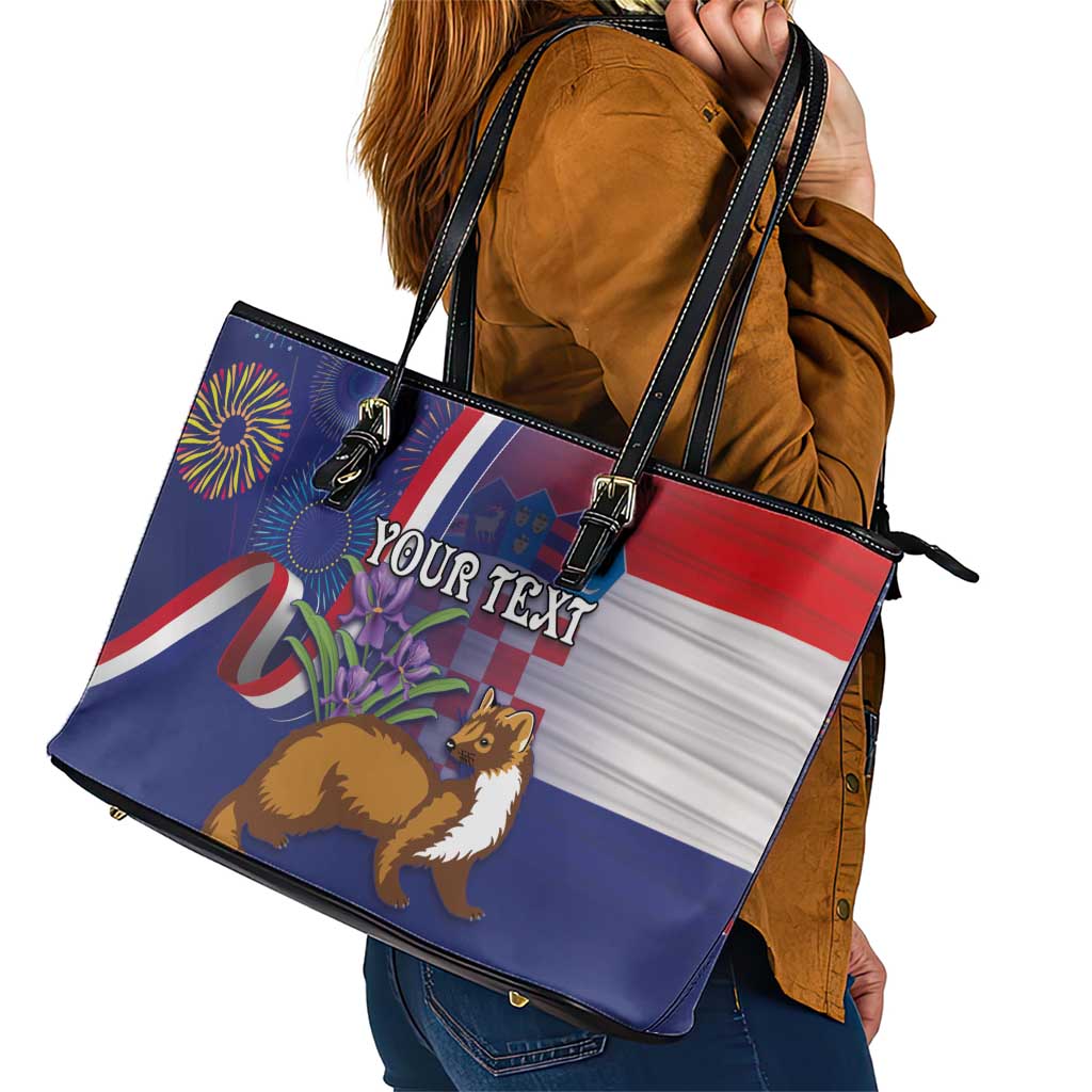 Personalised Croatia Independence Day Leather Tote Bag Sretan Dan nezavisnosti With Kuna Zlatica and Perunika LT03