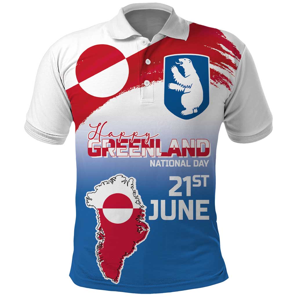 Greenland National Day Polo Shirt National Country Flag and Emblem with The Map LT03
