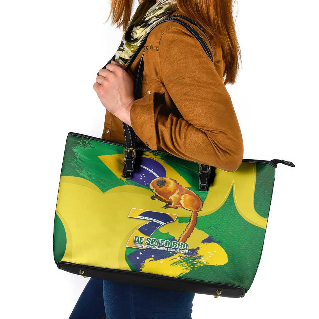 Brazil Independence Day Leather Tote Bag Sete de Setembro and Golden Lion Tamarin LT03