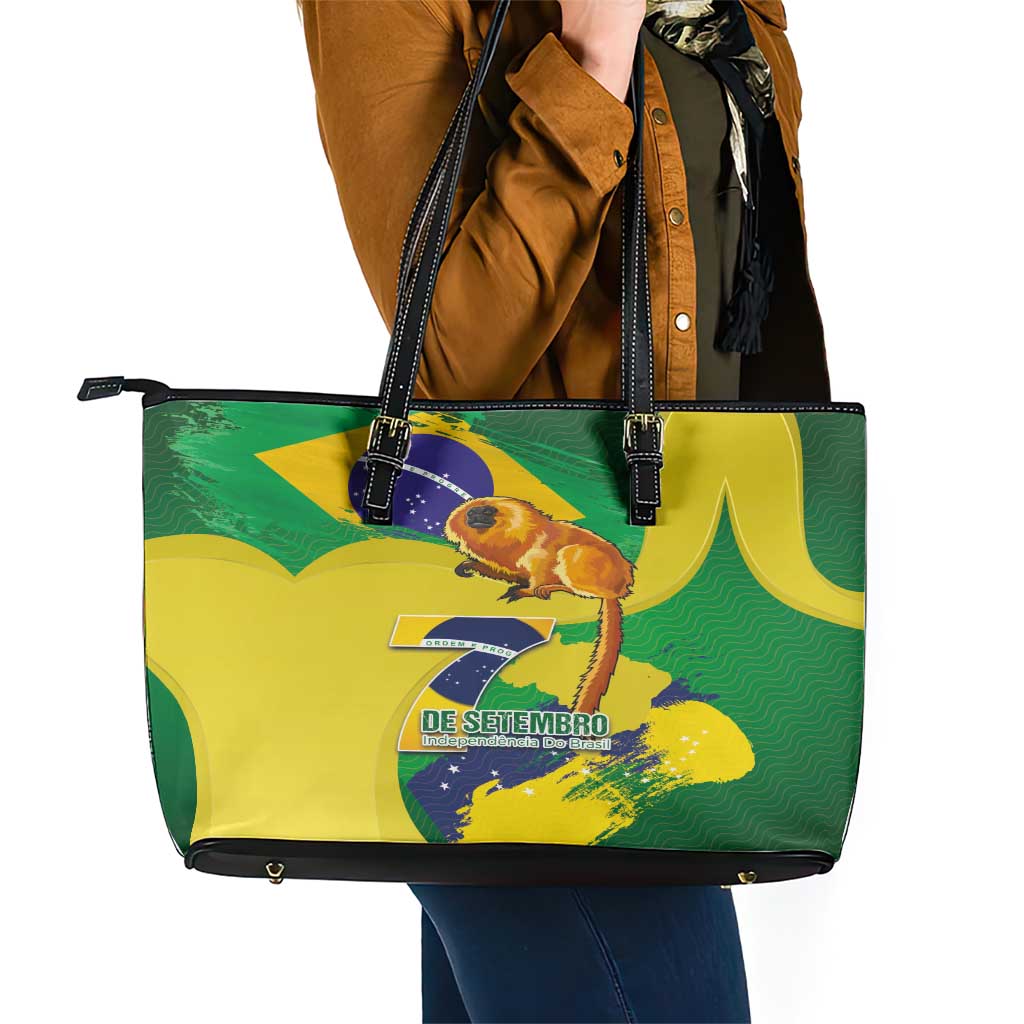 Brazil Independence Day Leather Tote Bag Sete de Setembro and Golden Lion Tamarin LT03