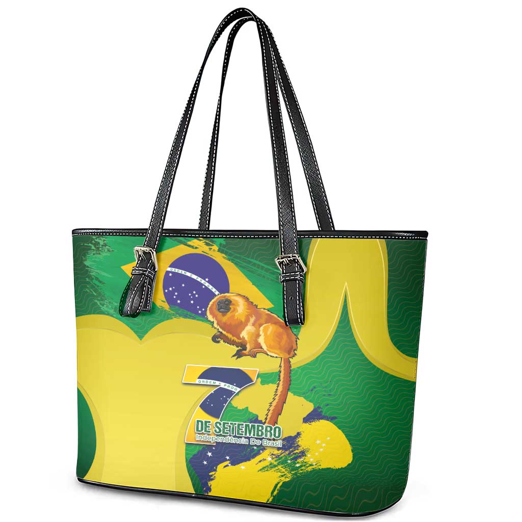 Brazil Independence Day Leather Tote Bag Sete de Setembro and Golden Lion Tamarin LT03