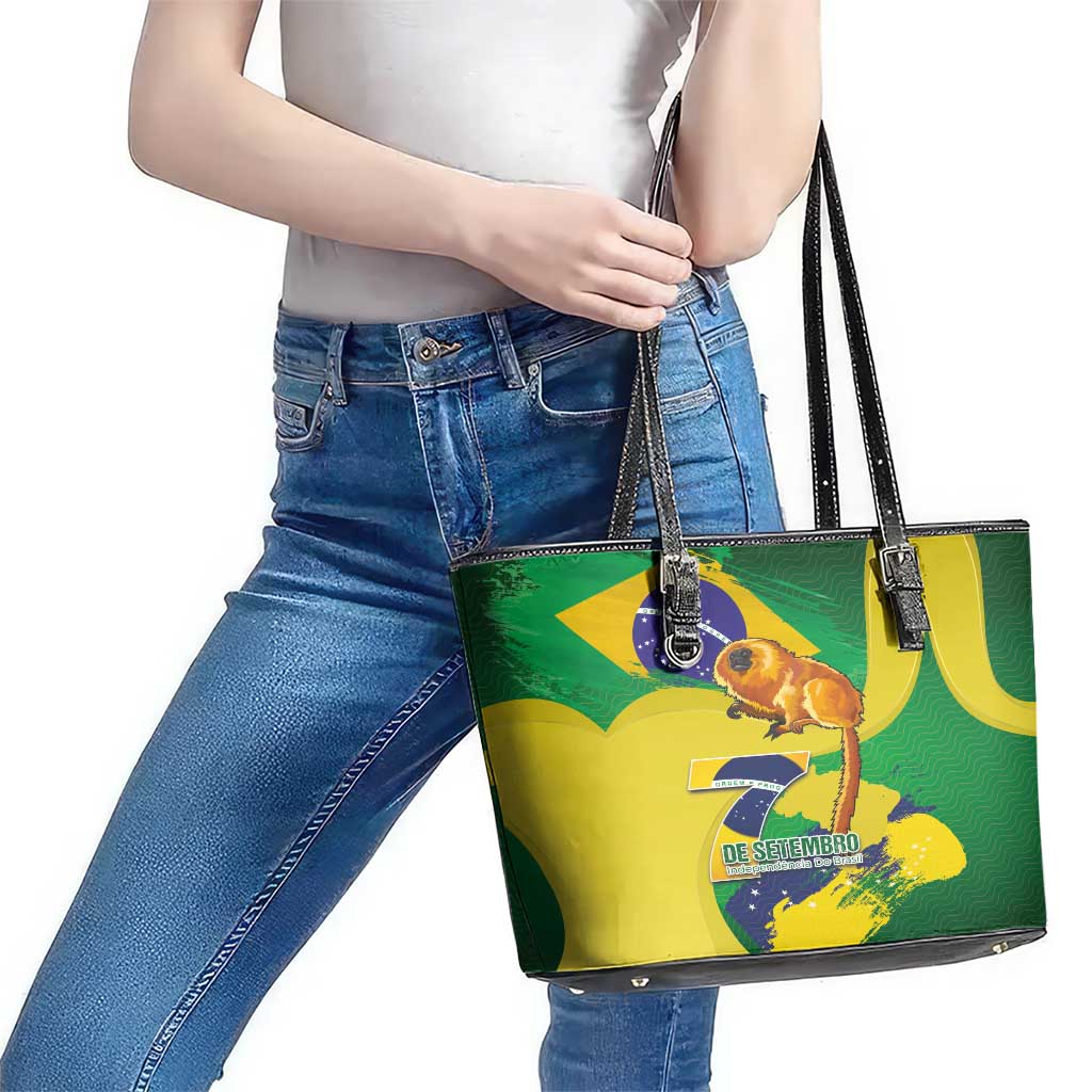 Brazil Independence Day Leather Tote Bag Sete de Setembro and Golden Lion Tamarin LT03
