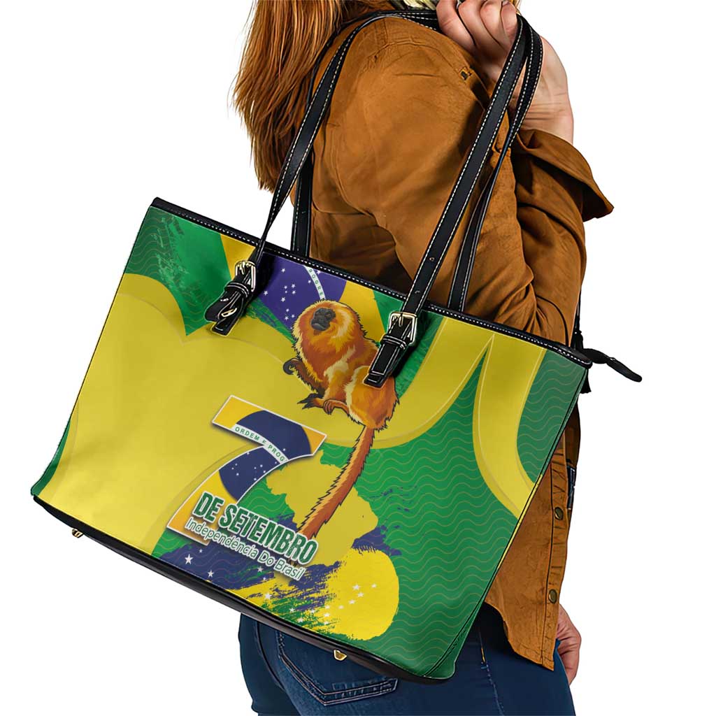 Brazil Independence Day Leather Tote Bag Sete de Setembro and Golden Lion Tamarin LT03