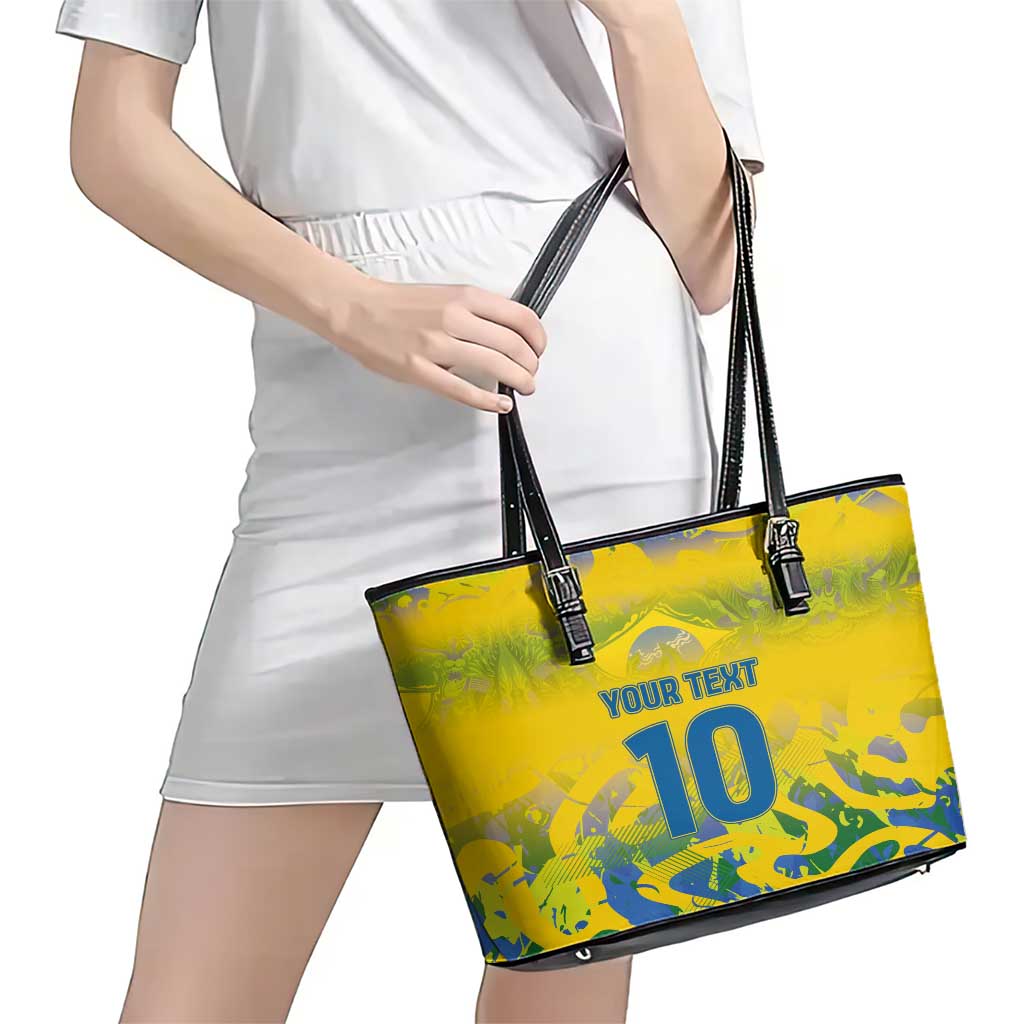 Custom Brazil Football Champion 2024 Leather Tote Bag LT03