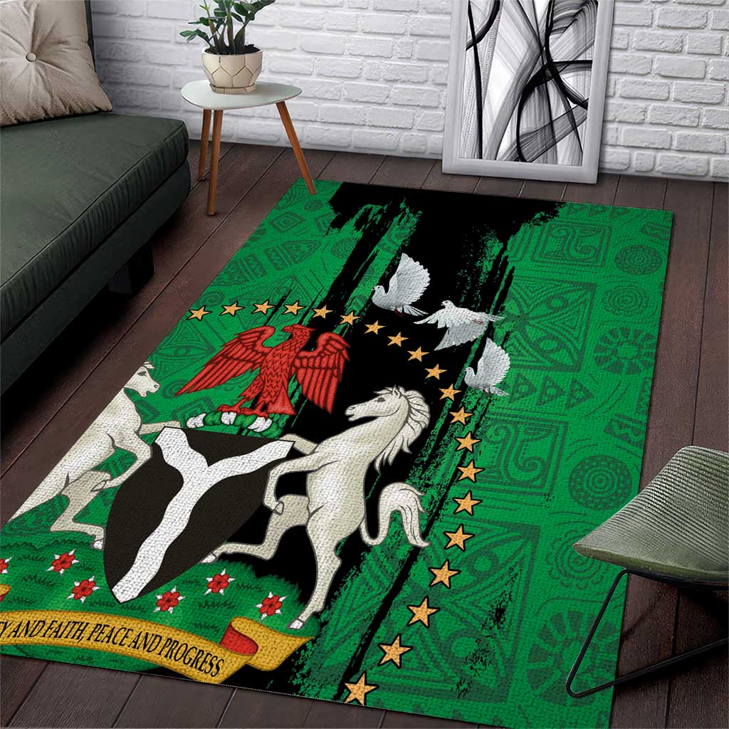 Nigeria Independence Day Area Rug - National Seal with Peace Dove - African Pattern LT03
