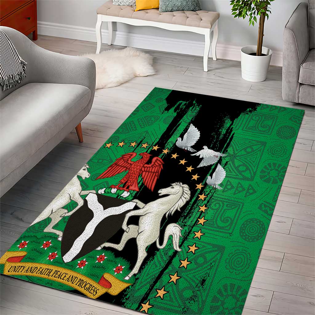 Nigeria Independence Day Area Rug - National Seal with Peace Dove - African Pattern LT03
