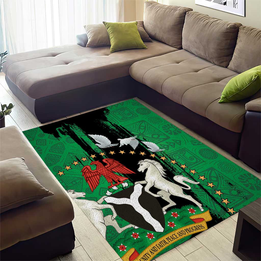 Nigeria Independence Day Area Rug - National Seal with Peace Dove - African Pattern LT03