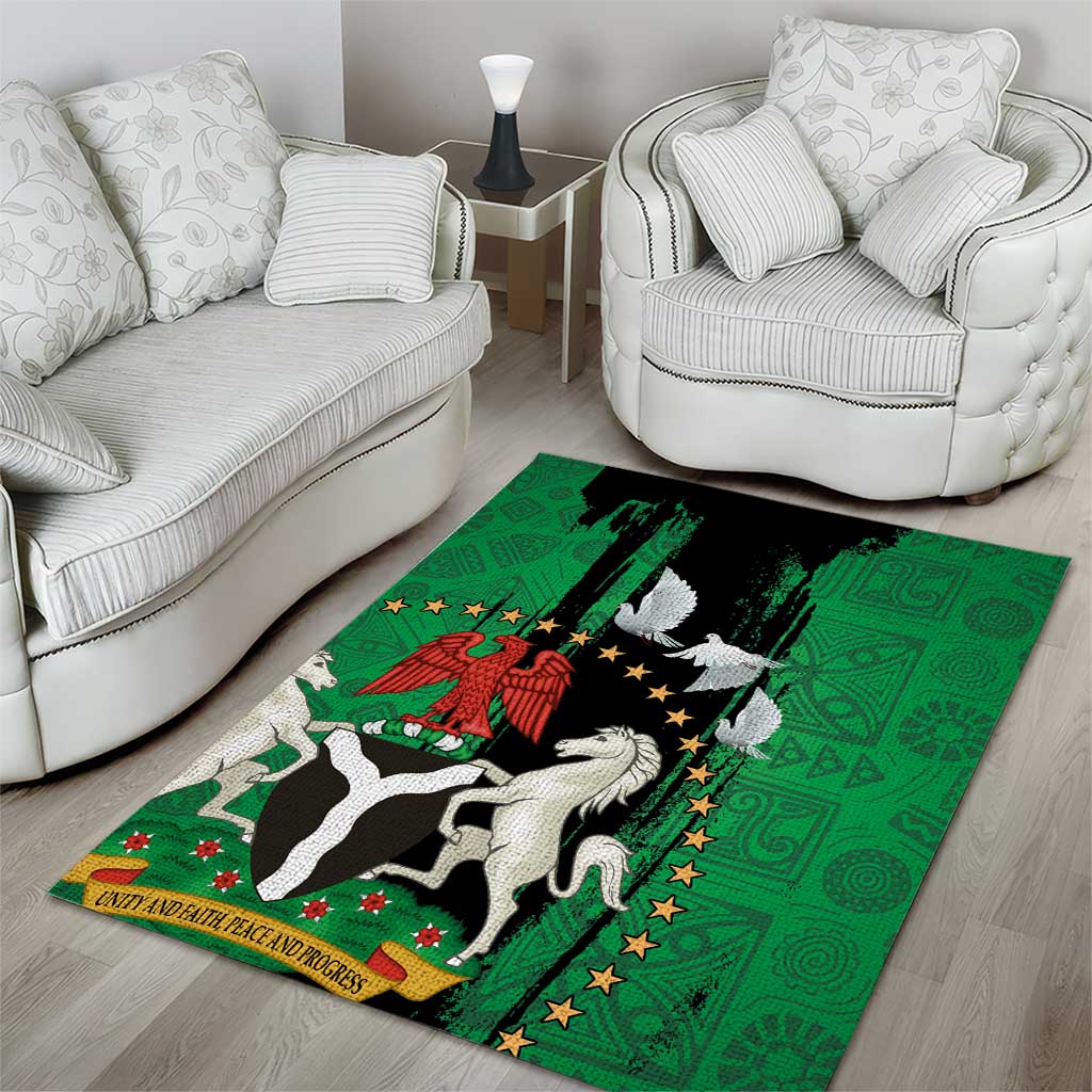 Nigeria Independence Day Area Rug - National Seal with Peace Dove - African Pattern LT03