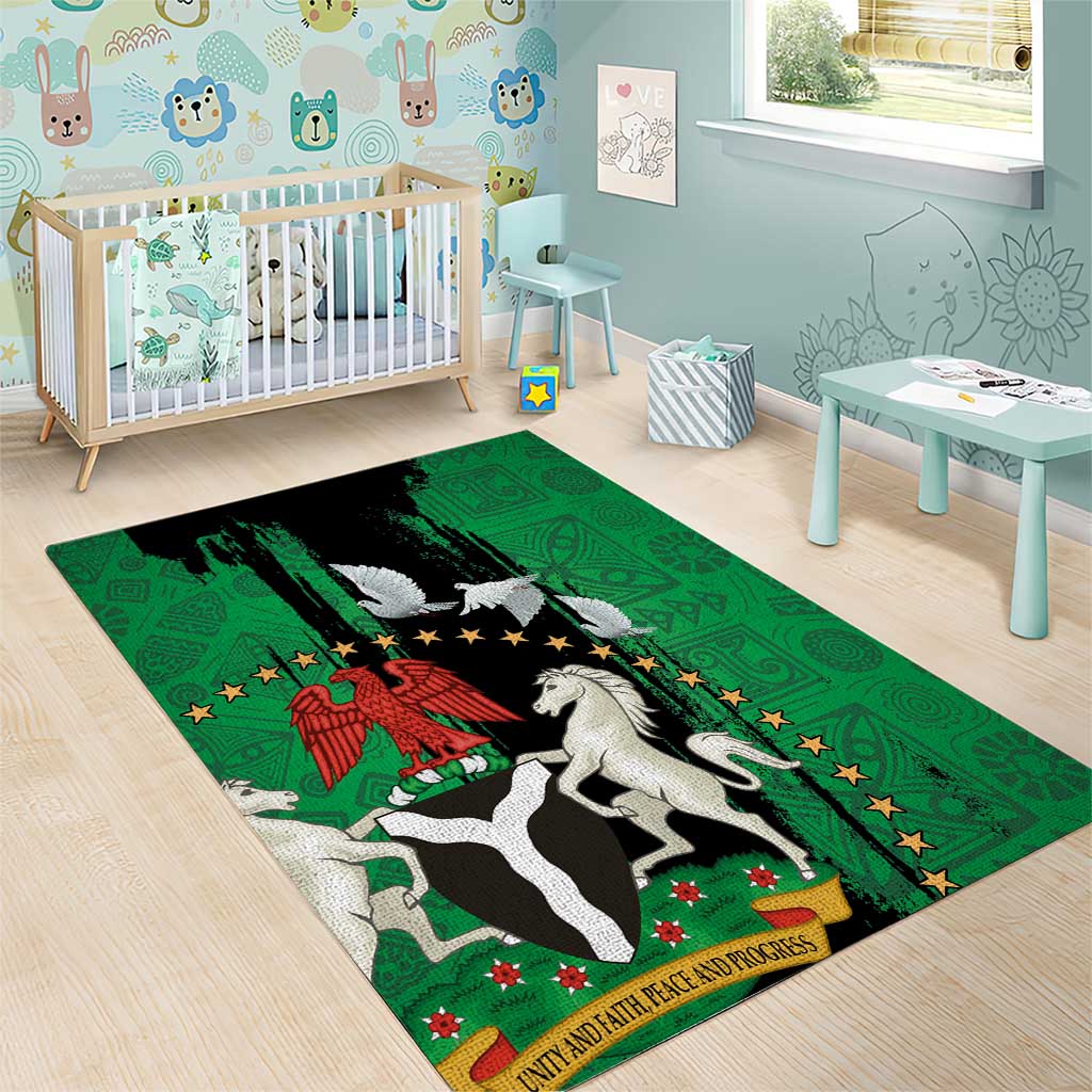 Nigeria Independence Day Area Rug - National Seal with Peace Dove - African Pattern LT03