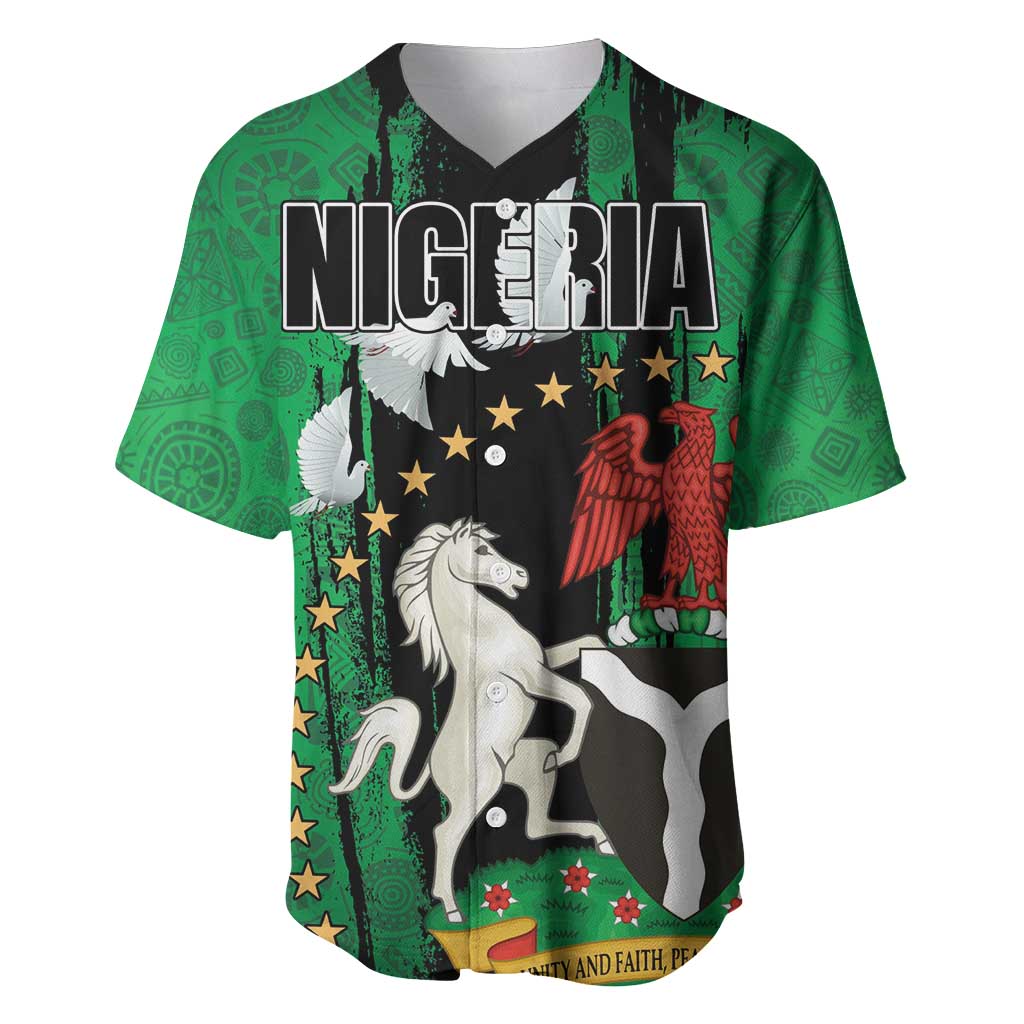 Nigeria Independence Day Baseball Jersey - National Seal with Peace Dove - African Pattern LT03