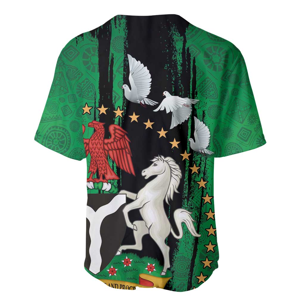 Nigeria Independence Day Baseball Jersey - National Seal with Peace Dove - African Pattern LT03