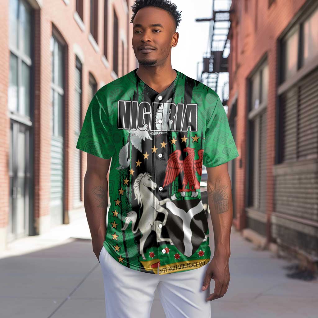 Nigeria Independence Day Baseball Jersey - National Seal with Peace Dove - African Pattern LT03