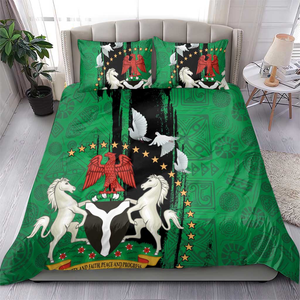 Nigeria Independence Day Bedding Set - National Seal with Peace Dove - African Pattern LT03