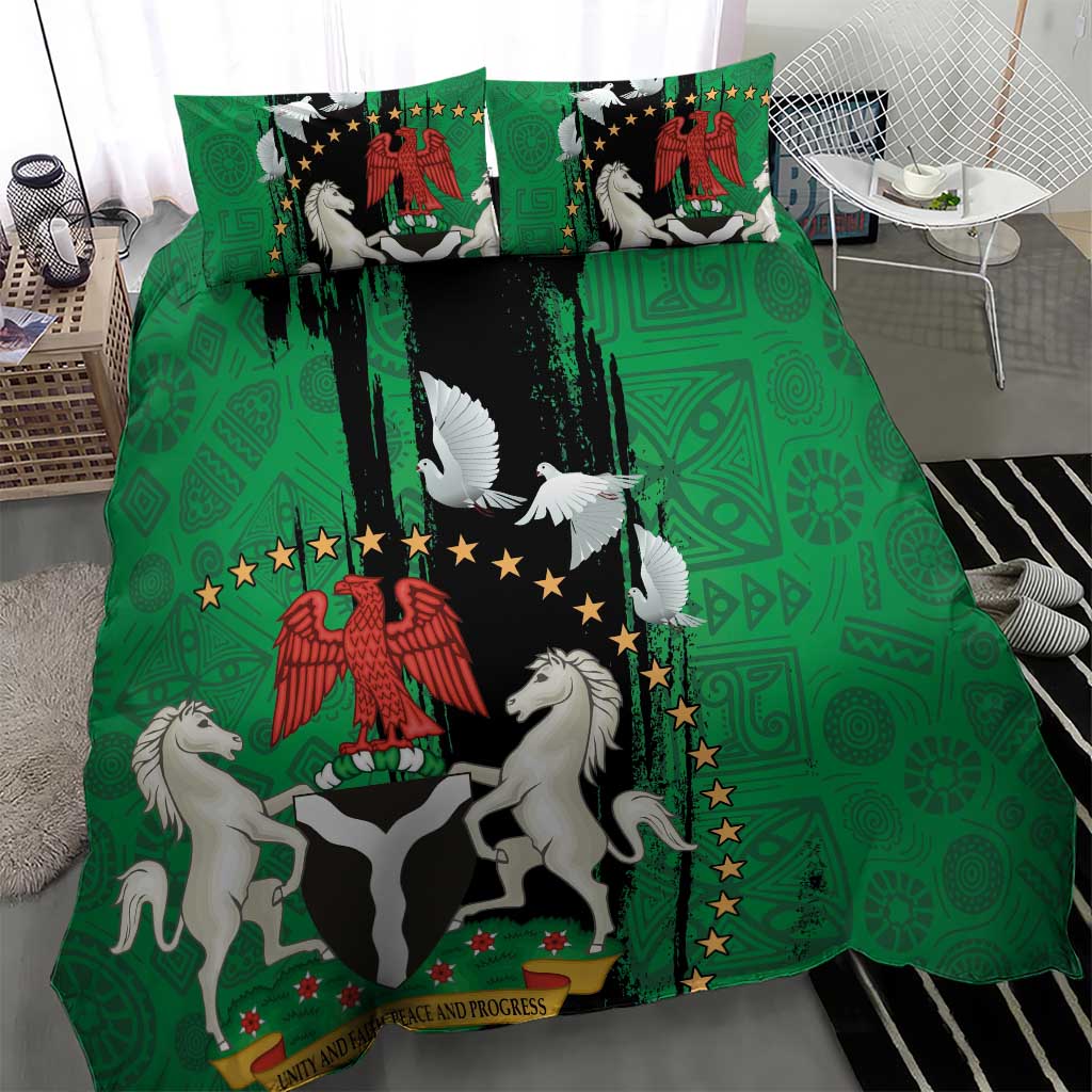 Nigeria Independence Day Bedding Set - National Seal with Peace Dove - African Pattern LT03