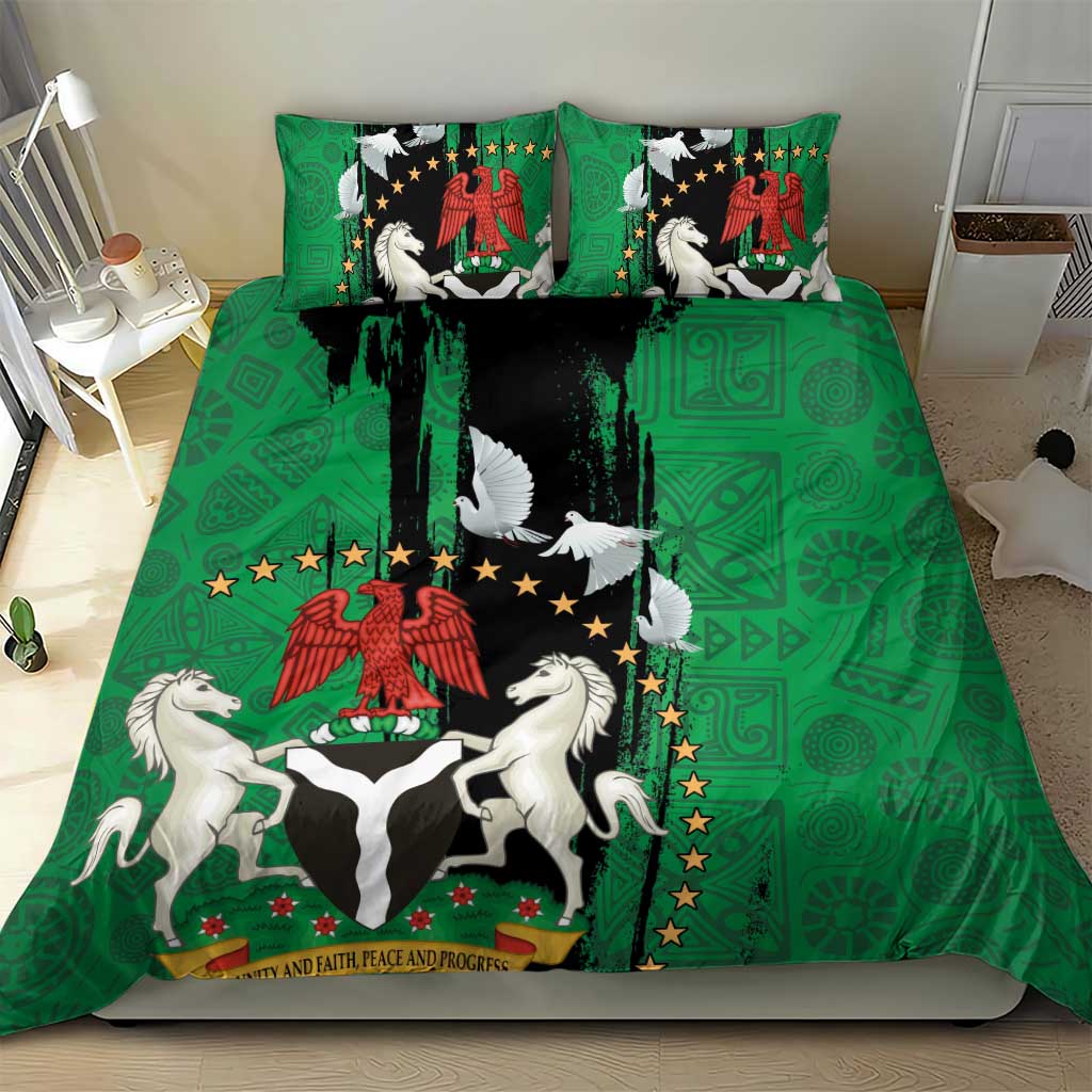 Nigeria Independence Day Bedding Set - National Seal with Peace Dove - African Pattern LT03