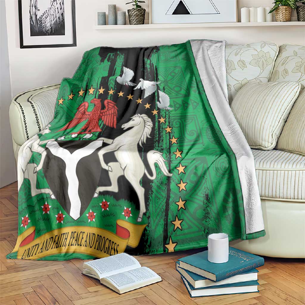 Nigeria Independence Day Blanket - National Seal with Peace Dove - African Pattern LT03
