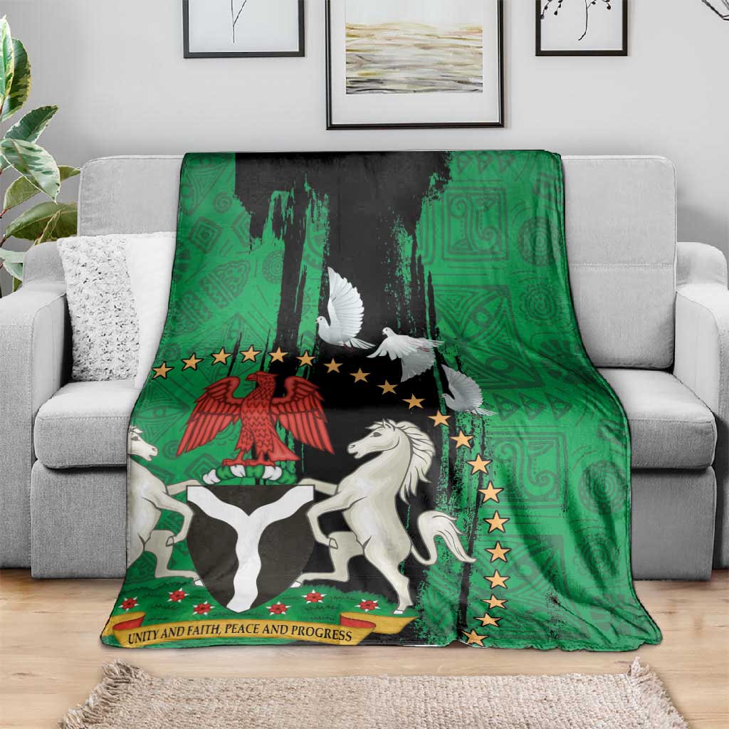 Nigeria Independence Day Blanket - National Seal with Peace Dove - African Pattern LT03