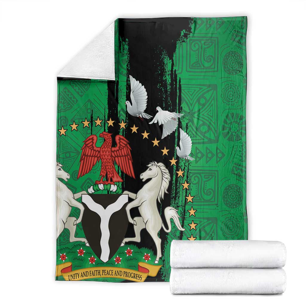 Nigeria Independence Day Blanket - National Seal with Peace Dove - African Pattern LT03