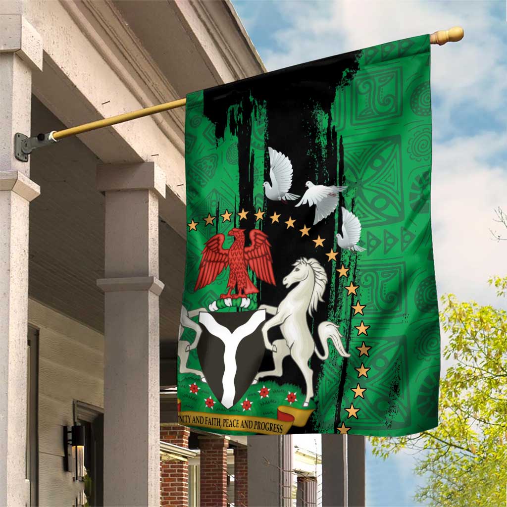 Nigeria Independence Day Garden Flag - National Seal with Peace Dove - African Pattern LT03