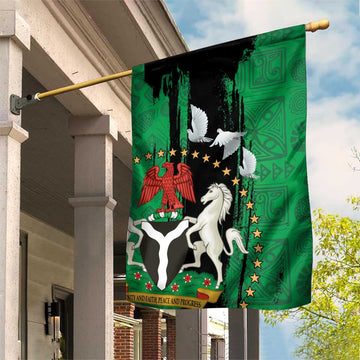 Nigeria Independence Day Garden Flag - National Seal with Peace Dove - African Pattern LT03