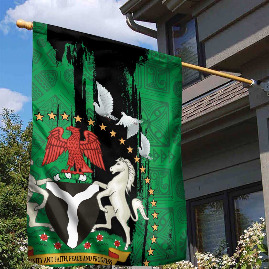 Nigeria Independence Day Garden Flag - National Seal with Peace Dove - African Pattern LT03