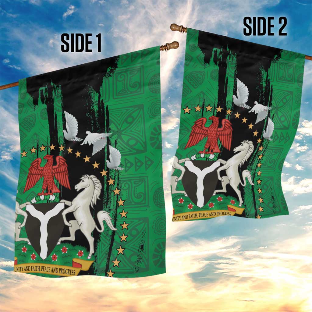 Nigeria Independence Day Garden Flag - National Seal with Peace Dove - African Pattern LT03