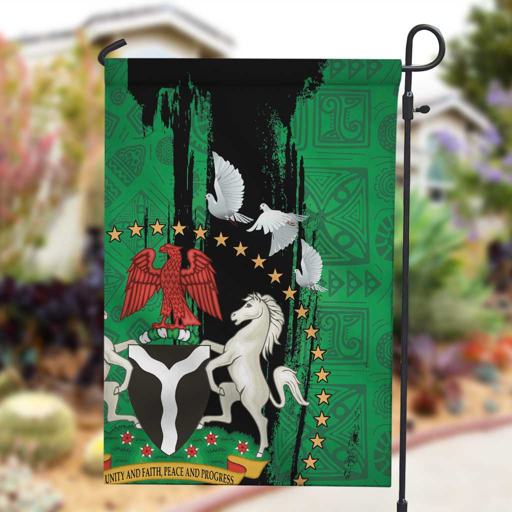 Nigeria Independence Day Garden Flag - National Seal with Peace Dove - African Pattern LT03