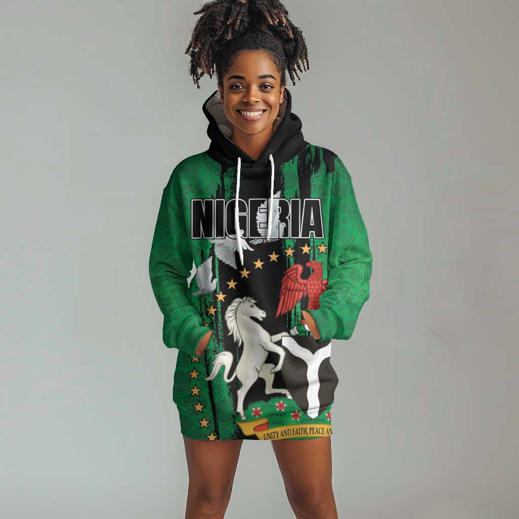 Nigeria Independence Day Hoodie Dress - National Seal with Peace Dove - African Pattern LT03