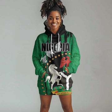Nigeria Independence Day Hoodie Dress - National Seal with Peace Dove - African Pattern LT03