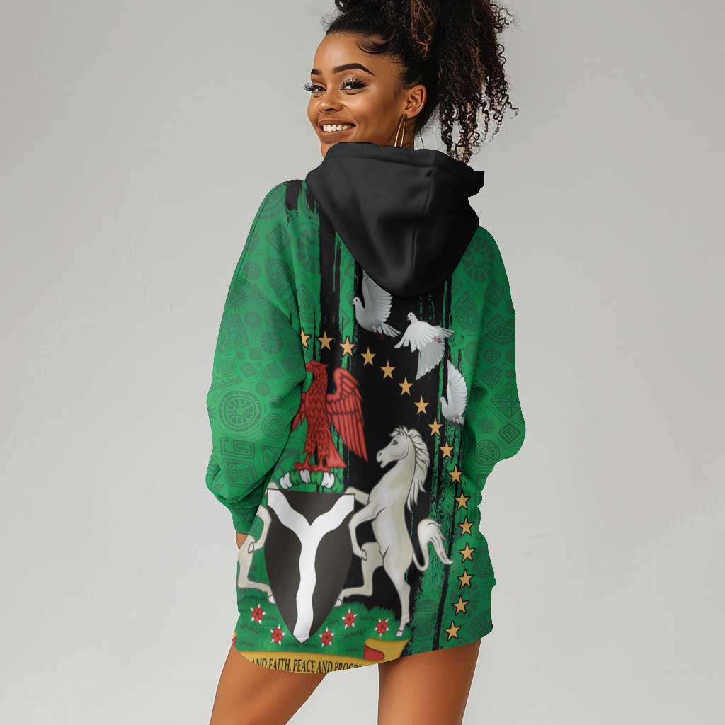 Nigeria Independence Day Hoodie Dress - National Seal with Peace Dove - African Pattern LT03