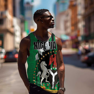 Nigeria Independence Day Men Tank Top - National Seal with Peace Dove - African Pattern LT03