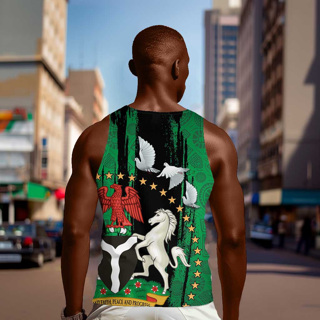 Nigeria Independence Day Men Tank Top - National Seal with Peace Dove - African Pattern LT03