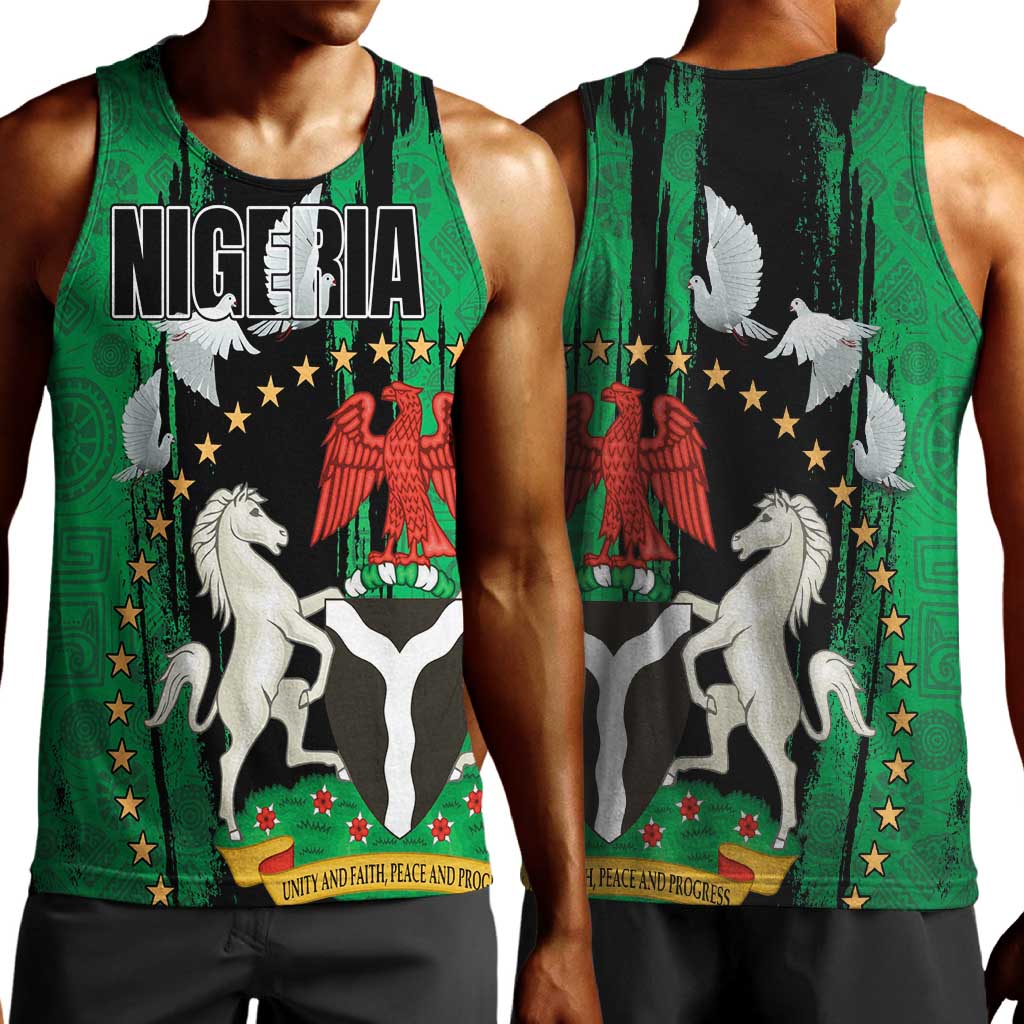 Nigeria Independence Day Men Tank Top - National Seal with Peace Dove - African Pattern LT03