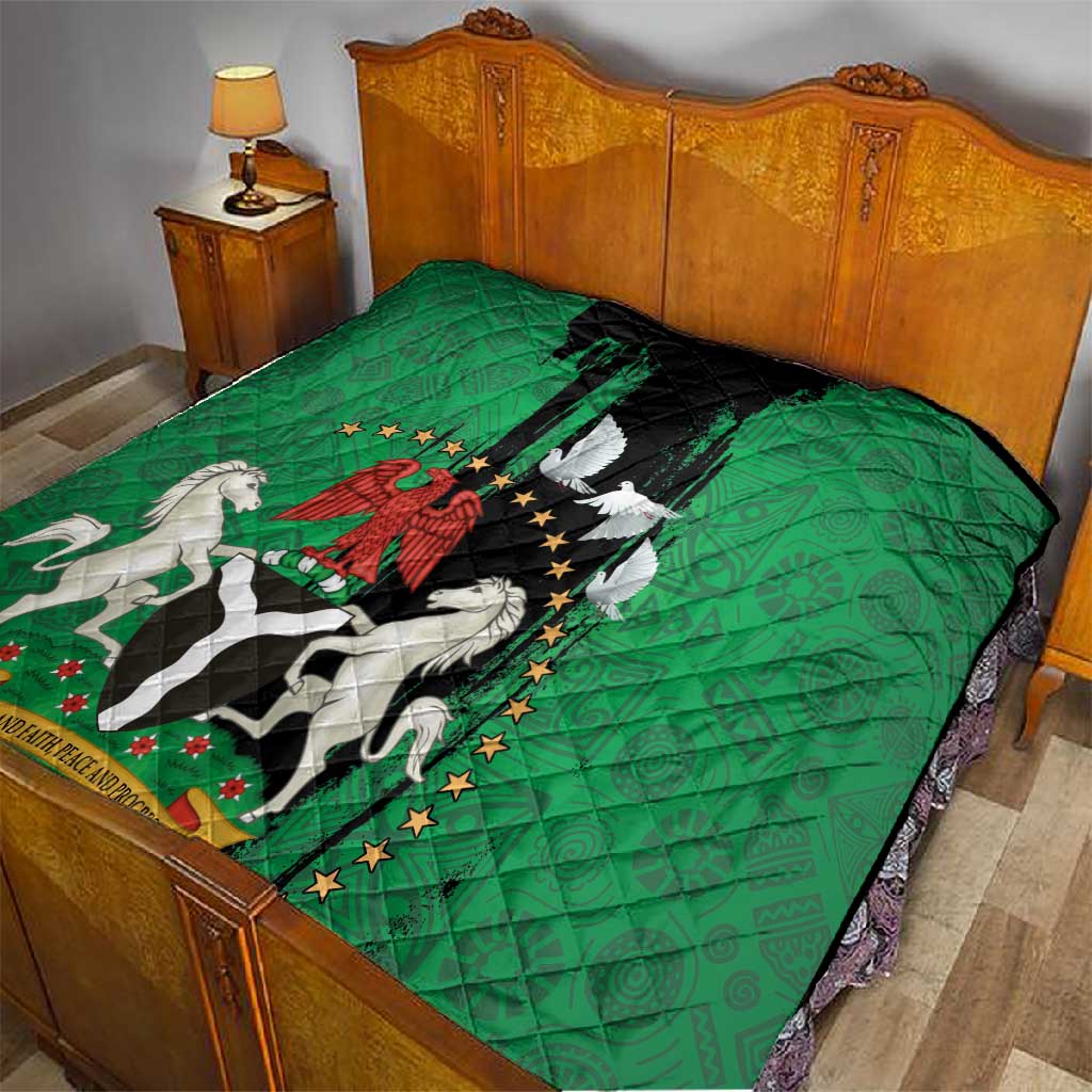 Nigeria Independence Day Quilt - National Seal with Peace Dove - African Pattern LT03