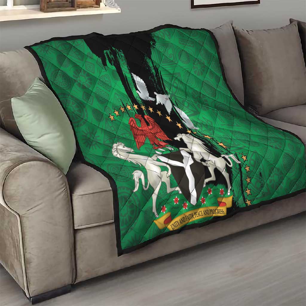 Nigeria Independence Day Quilt - National Seal with Peace Dove - African Pattern LT03