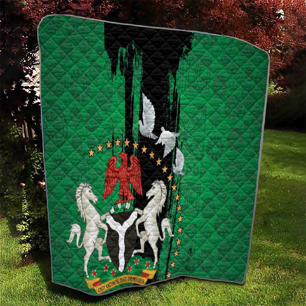 Nigeria Independence Day Quilt - National Seal with Peace Dove - African Pattern LT03