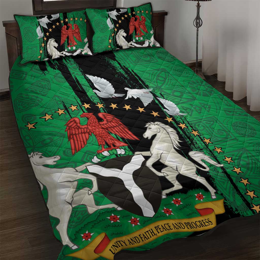 Nigeria Independence Day Quilt Bed Set - National Seal with Peace Dove - African Pattern LT03