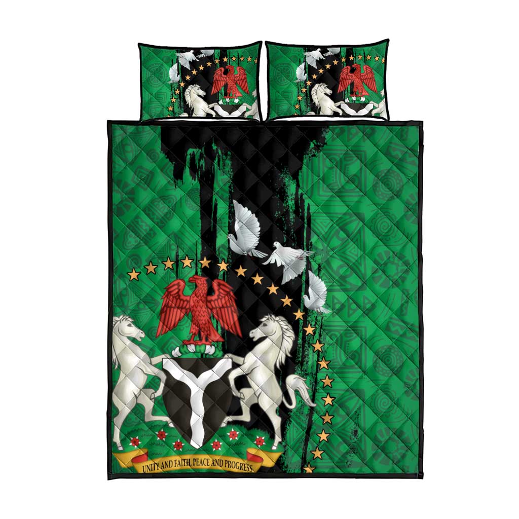 Nigeria Independence Day Quilt Bed Set - National Seal with Peace Dove - African Pattern LT03