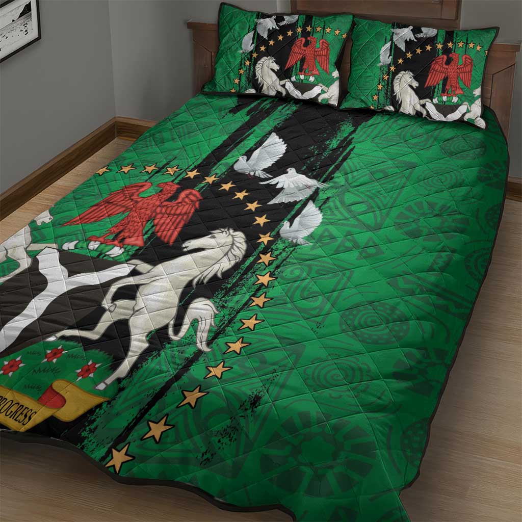 Nigeria Independence Day Quilt Bed Set - National Seal with Peace Dove - African Pattern LT03